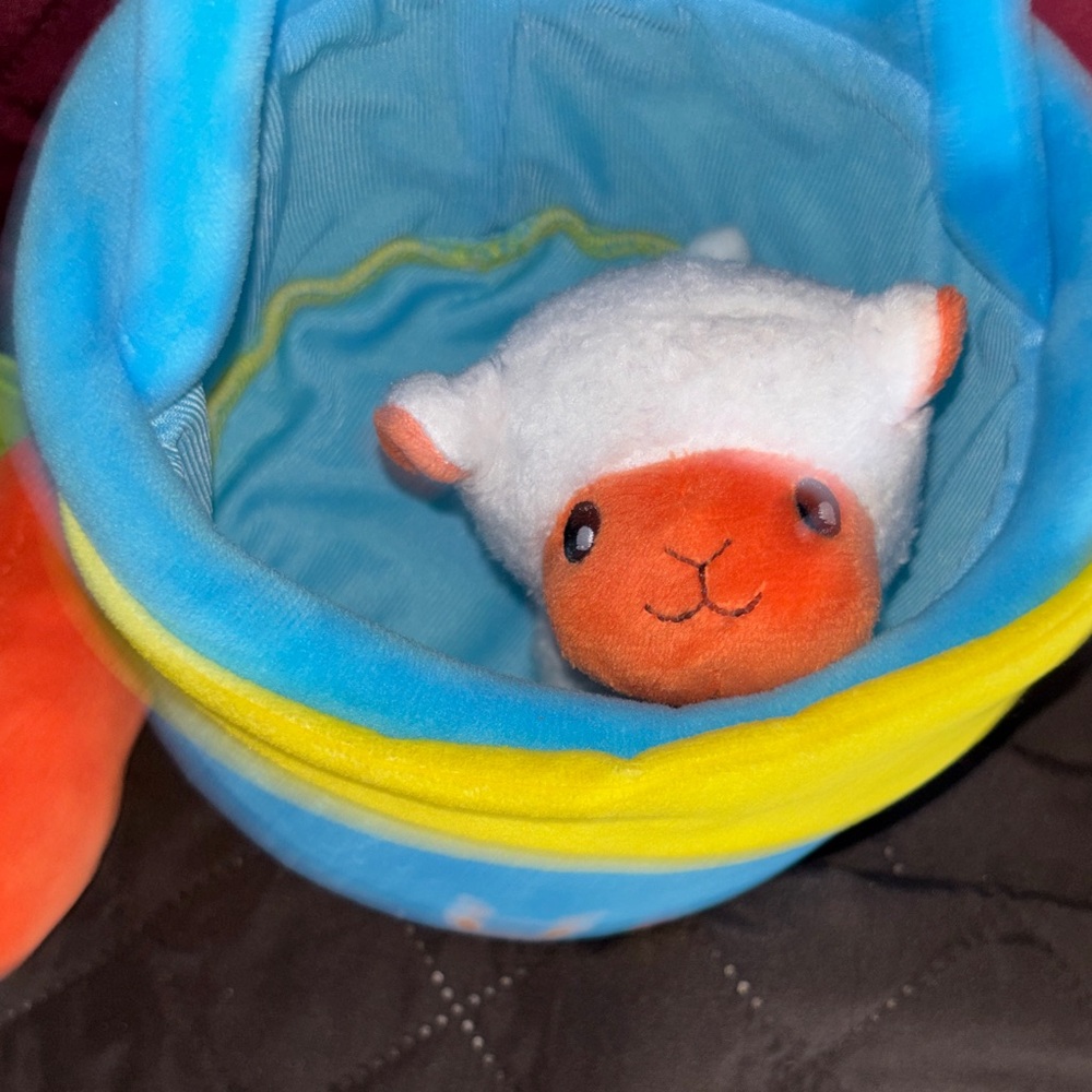 Baby Easter Basket Soft stuffed animal set, rattles squeaks, baby soft safe - Picture 4 of 11